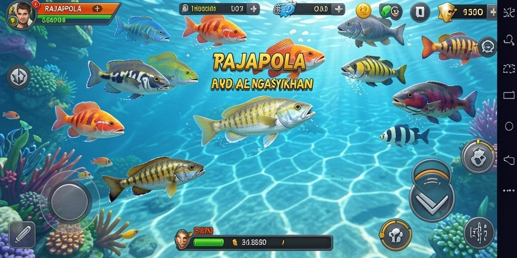 Tampilan gameplay RAJAPOLA yang menarik saat berburu ikan.